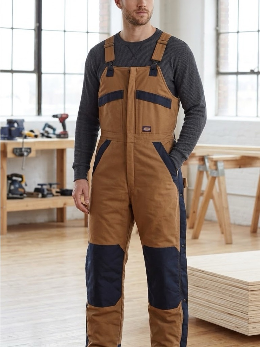 Sz M Dickie’s Quilted Insulated Bib Overalls Outdoor Workwear for Winter